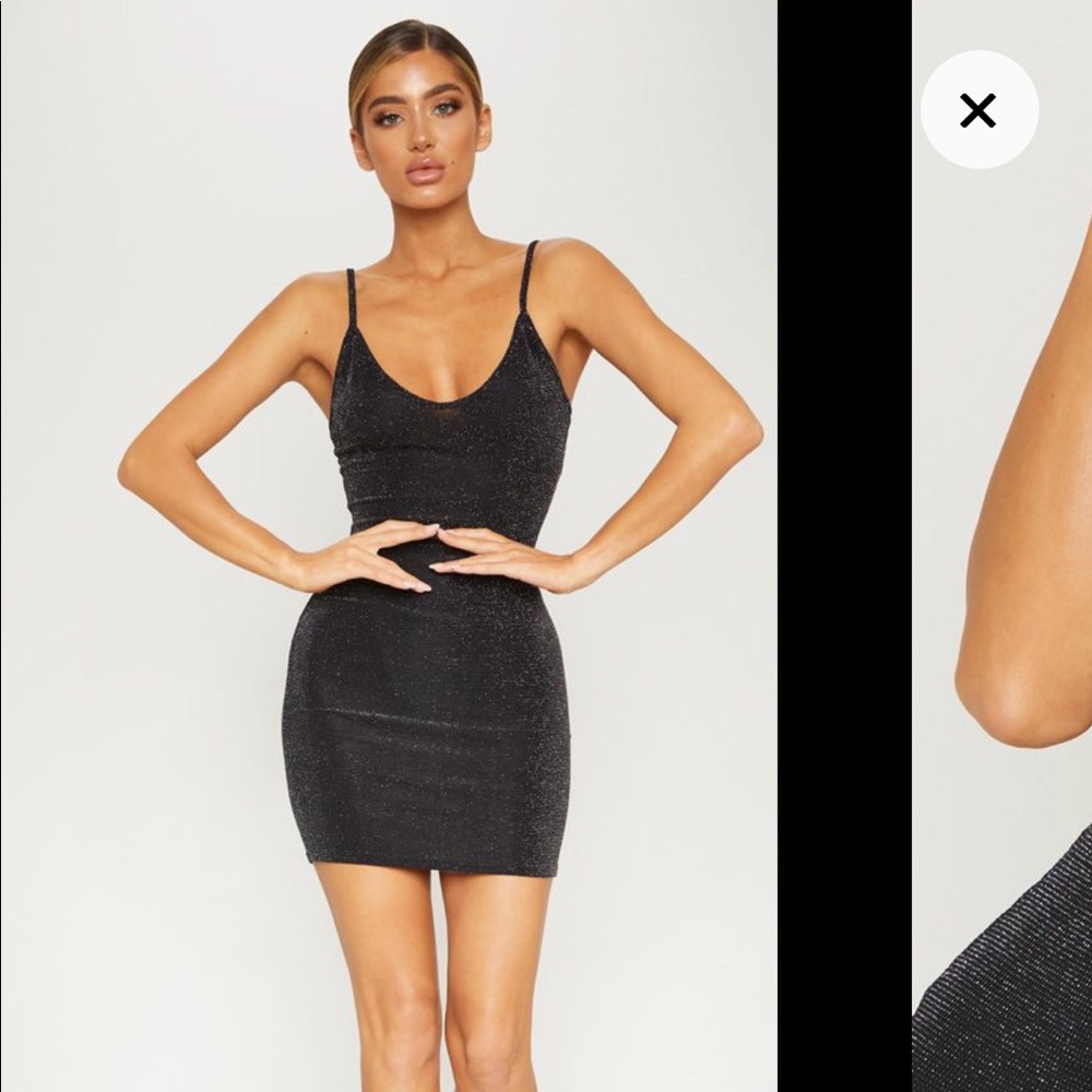 Black Strappy Textured Glitter Bodycon Dress